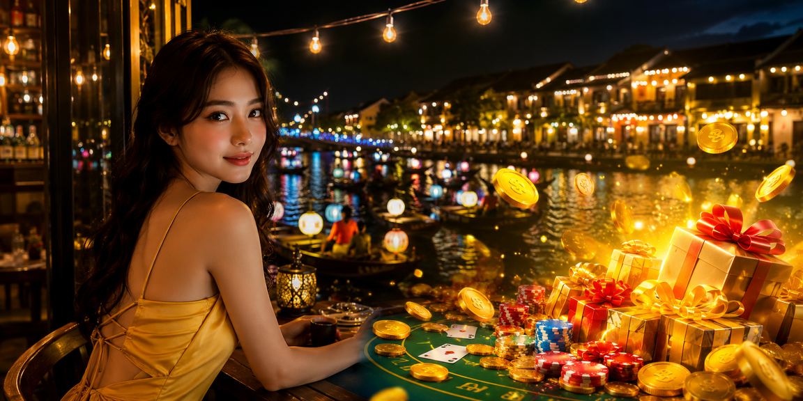 Không gian cà phê Hội An với bàn baccarat gợi nhắc chơi game cân bằng