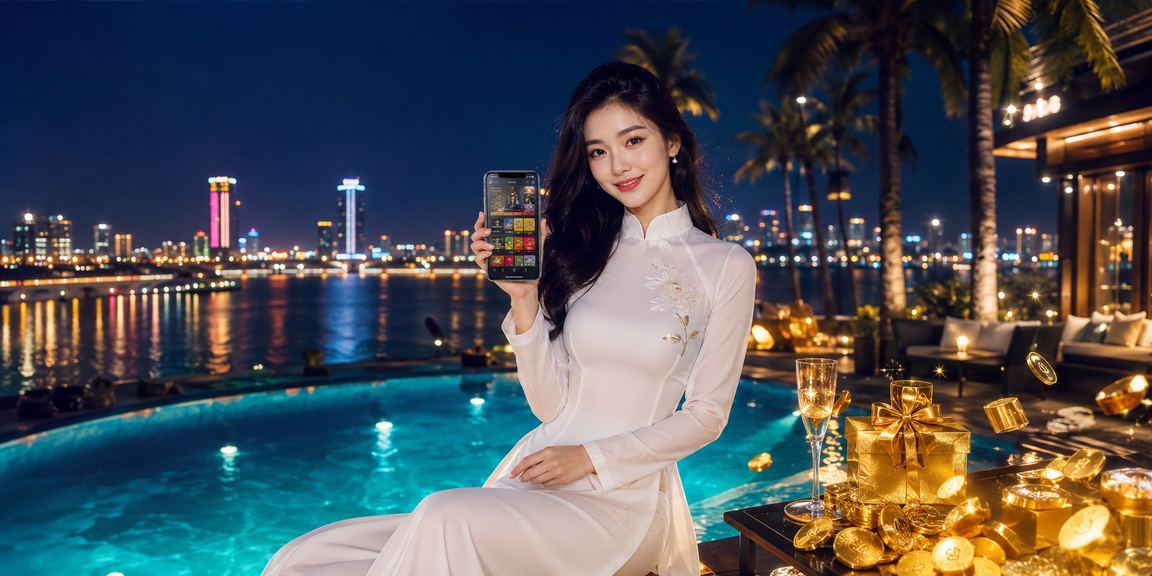 Người dùng tại Sài Gòn xem ứng dụng casino bằng điện thoại trong trang phục áo dài